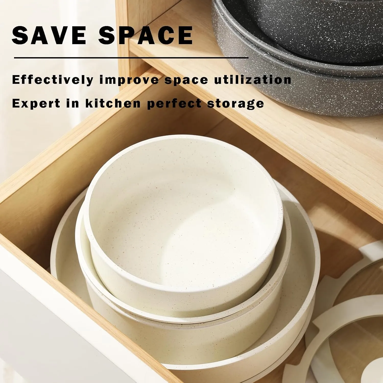 Non Stick Pot and Pan Set with Removable Handle, Ceramic Cookware Set Detachable Handle, Induction Kitchen Camping Stackable Pots Pans, Dishwasher/Oven Safe, Grey