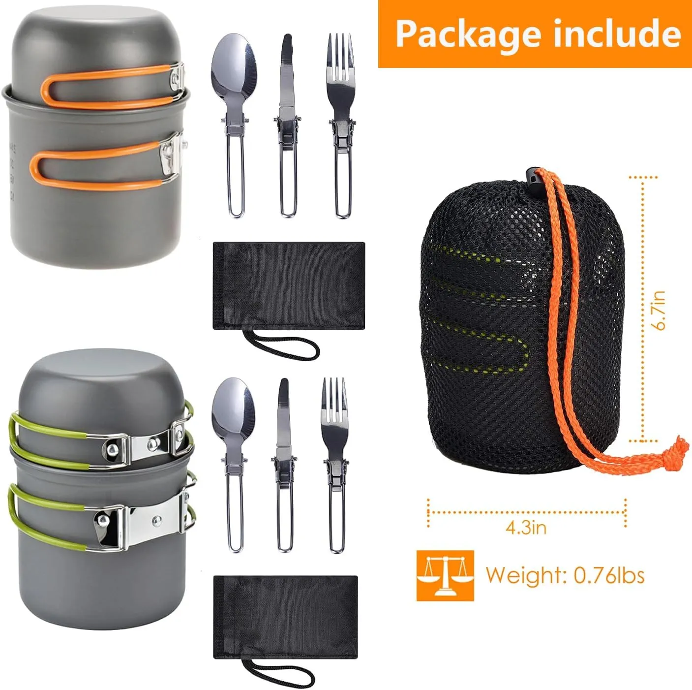 Nonstick Camping Cookware Set, Outdoor Cooking Bowl Pot Pan Fork Spoon Kits for Backpacking, Outdoor Camping Hiking and Picnic