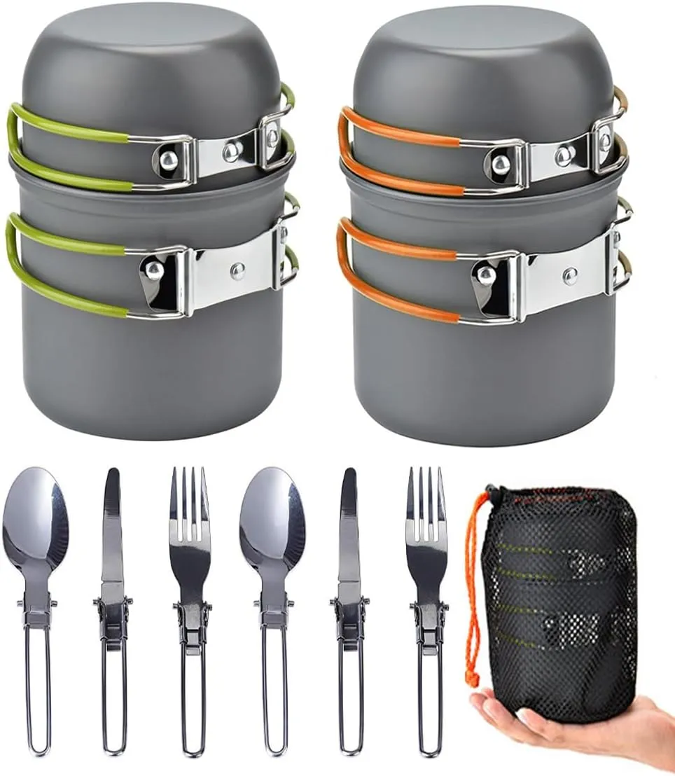 Nonstick Camping Cookware Set, Outdoor Cooking Bowl Pot Pan Fork Spoon Kits for Backpacking, Outdoor Camping Hiking and Picnic