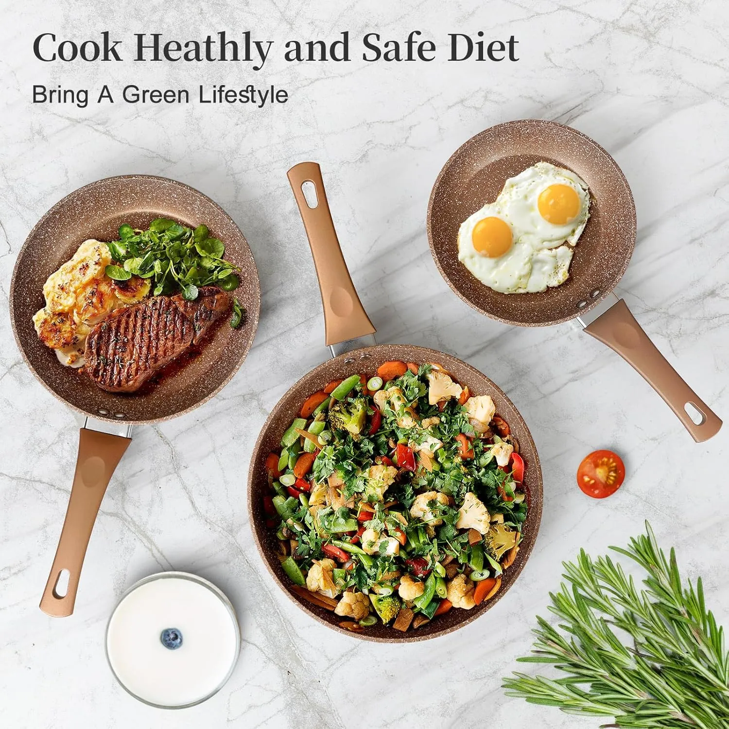 Nonstick Frying Pan Set, Set of 3 Non Stick Frying Pans, Gold Granite Induction Cookware, 8inch&9.5inch&11inch Skillet Omelette Egg Frying Pan Set, kitchen Cooking Pan Set, PFOA&PFAS Free