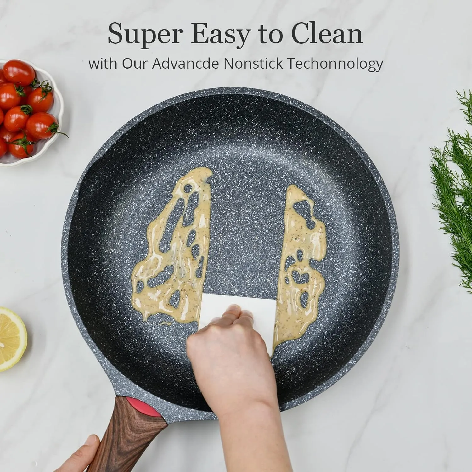 Nonstick Frying Pan Skillet with Lid, 12 in No Stick PFOA-Free Granite Coating Chef's Pan, Large 30 cm Cooking Pans for Family, Gift Cookware Pan Set for Gas Stove, Induction Top
