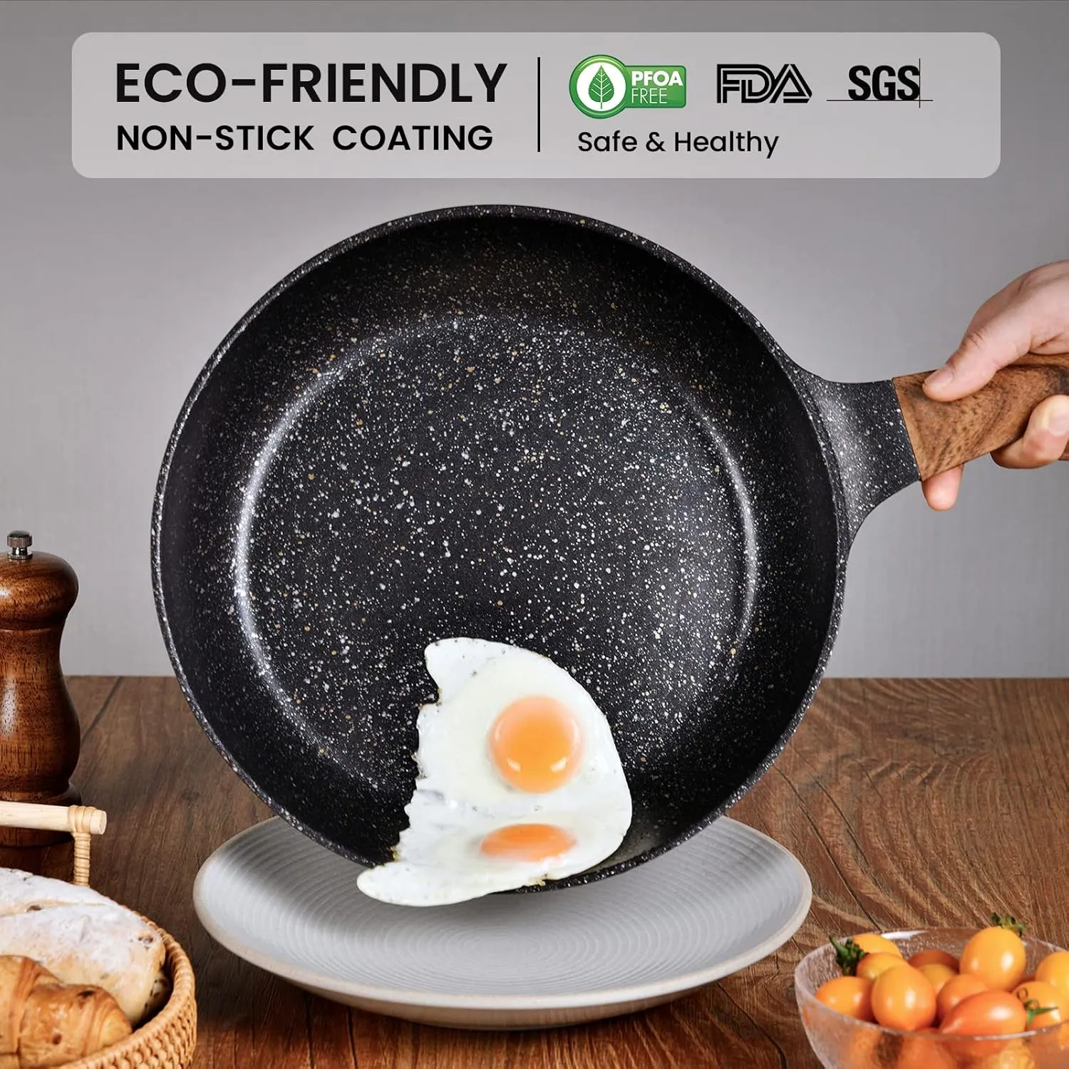 Nonstick Frying Pan with Lid, 10 In Non Stick Aluminum Granite Coating Chef's Pan, Small Egg Frying Pans for Breakfast, Cookware Pan Set for Gas Stove, Induction Top