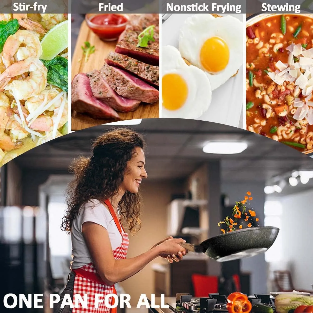 Nonstick Frying Pan with Lid, 10 In Non Stick Aluminum Granite Coating Chef's Pan, Small Egg Frying Pans for Breakfast, Cookware Pan Set for Gas Stove, Induction Top