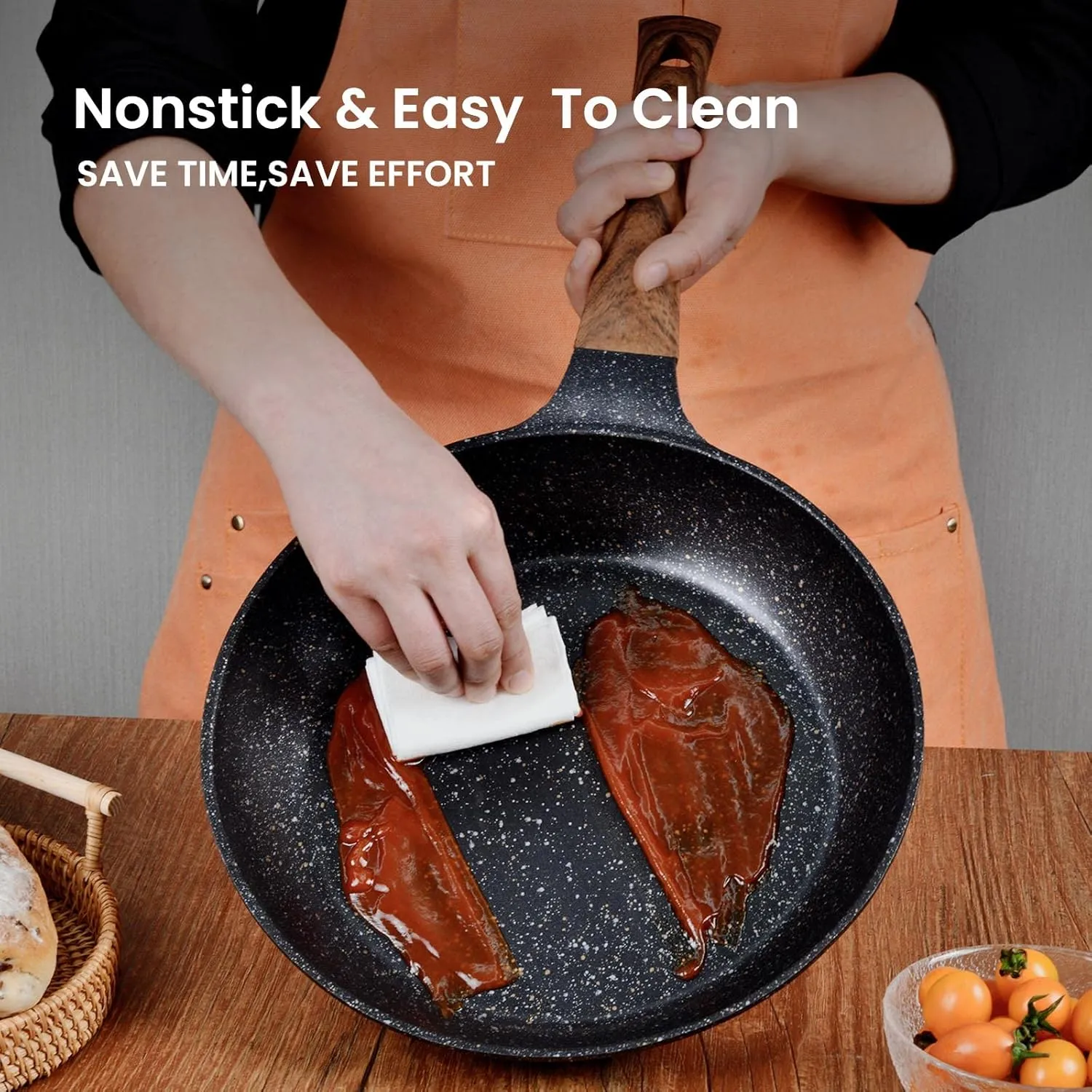 Nonstick Frying Pan with Lid, 10 In Non Stick Aluminum Granite Coating Chef's Pan, Small Egg Frying Pans for Breakfast, Cookware Pan Set for Gas Stove, Induction Top