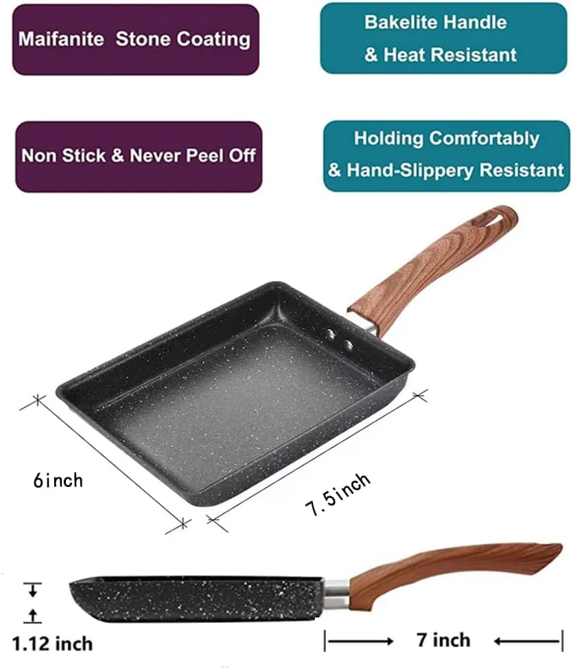 Nonstick Pan-Square Pan,Egg Roll Pan-Rectangle Frying Pan-Small Frying Egg Pan, Easy to Clean,6.3 x 7.8 inch