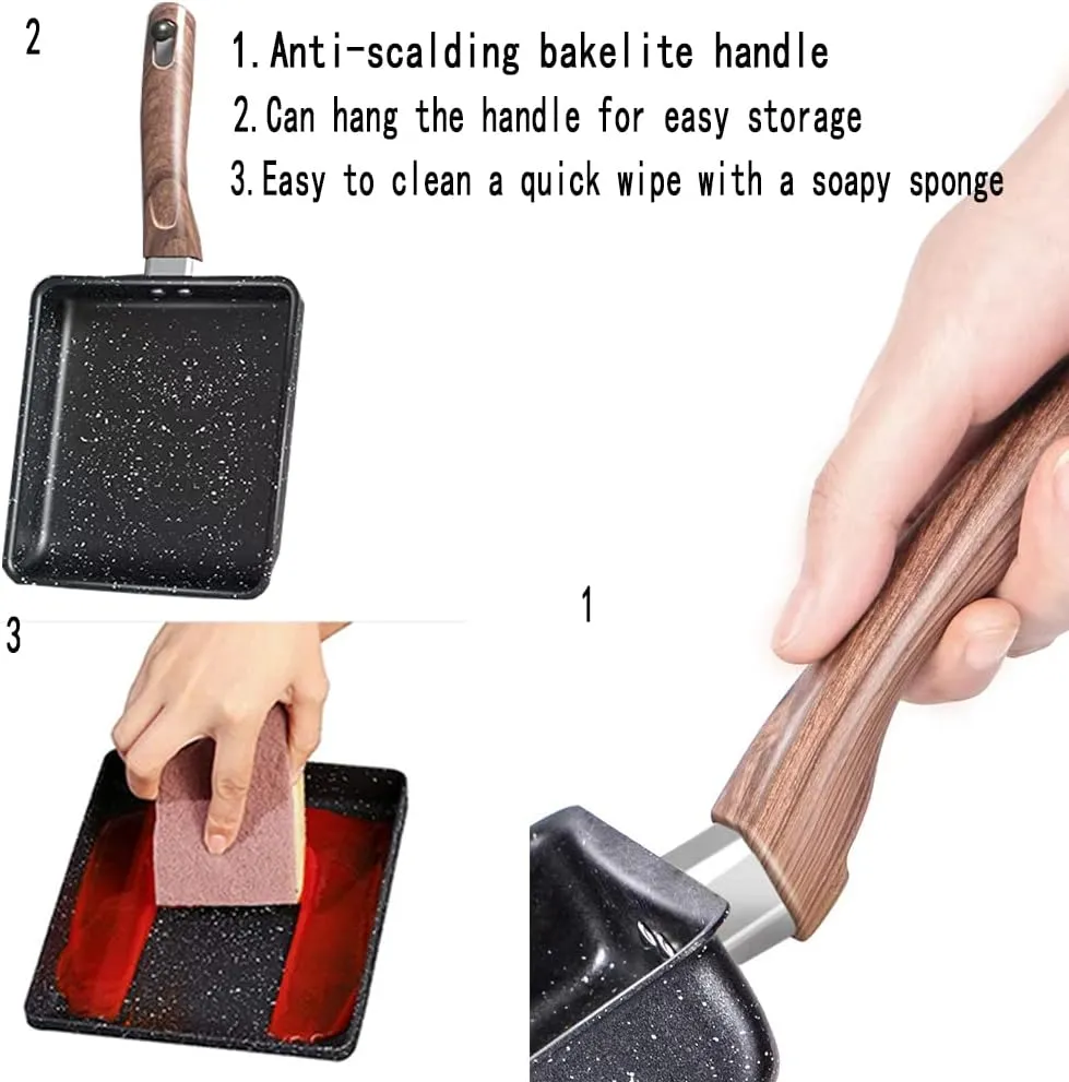 Nonstick Pan-Square Pan,Egg Roll Pan-Rectangle Frying Pan-Small Frying Egg Pan, Easy to Clean,6.3 x 7.8 inch