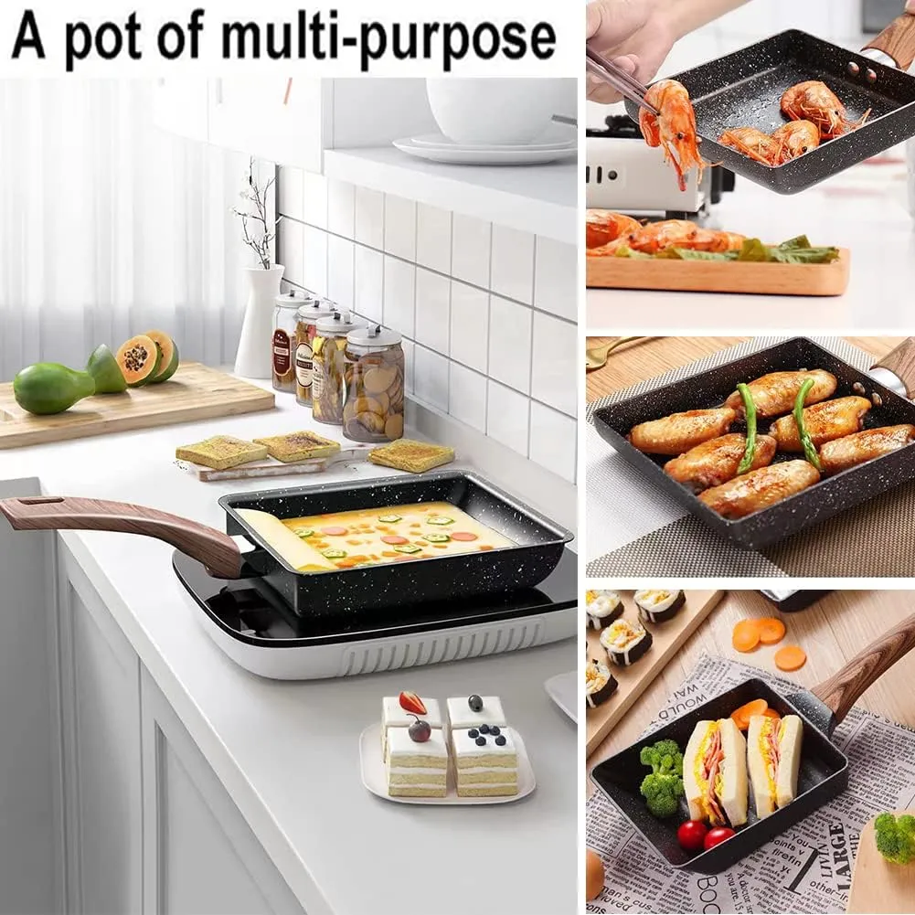 Nonstick Pan-Square Pan,Egg Roll Pan-Rectangle Frying Pan-Small Frying Egg Pan, Easy to Clean,6.3 x 7.8 inch