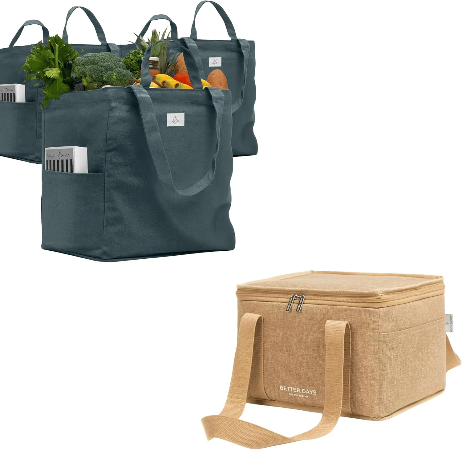 Nook Theory Canvas Grocery Tote and Insulated Regular Bag – Reusable Shopping Bag for Daily Use (OceanJute)