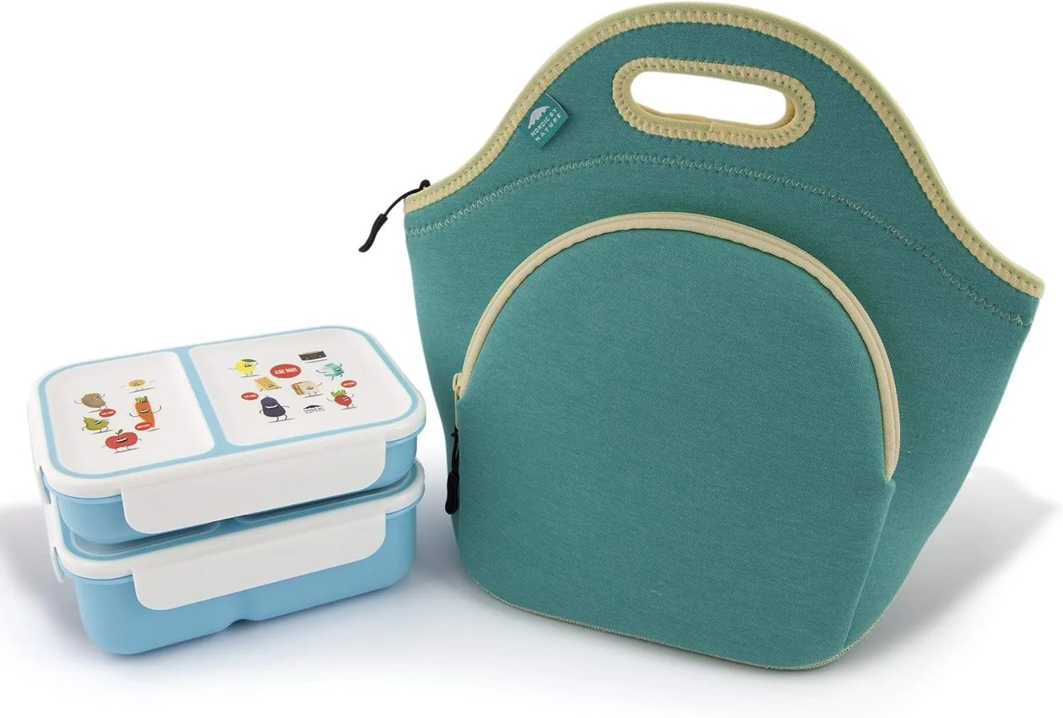 Nordic By Nature Insulated Neoprene Lunch Bag, Soft & Foldable Washable & Reusable Extra-Pocket (L) Lagoon