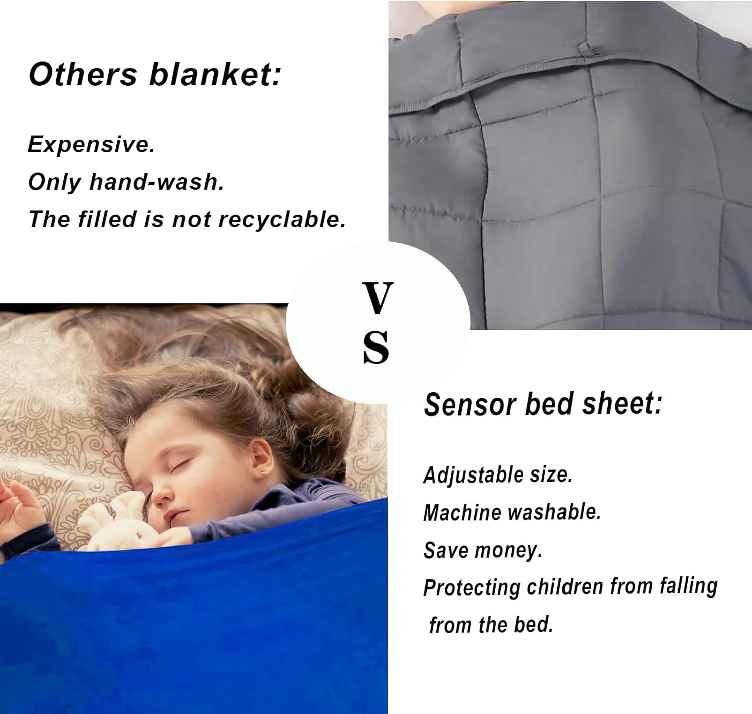 Ntomtuex Sensory Bed Sheet for Kids Compression Reduced Pressure Weighted Blanket to Keep Nice Sleeping Comfortable with Light Breathable Polyester, Dark Navy,54"x60"