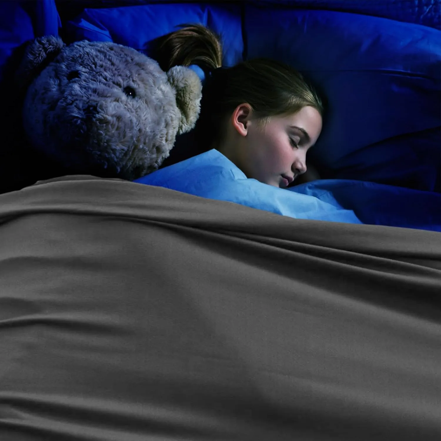 Ntomtuex Sensory Bed Sheet for Kids Compression Reduced Pressure Weighted Blanket to Keep Nice Sleeping Comfortable with Light Breathable Polyester, Dark Navy,54"x60"