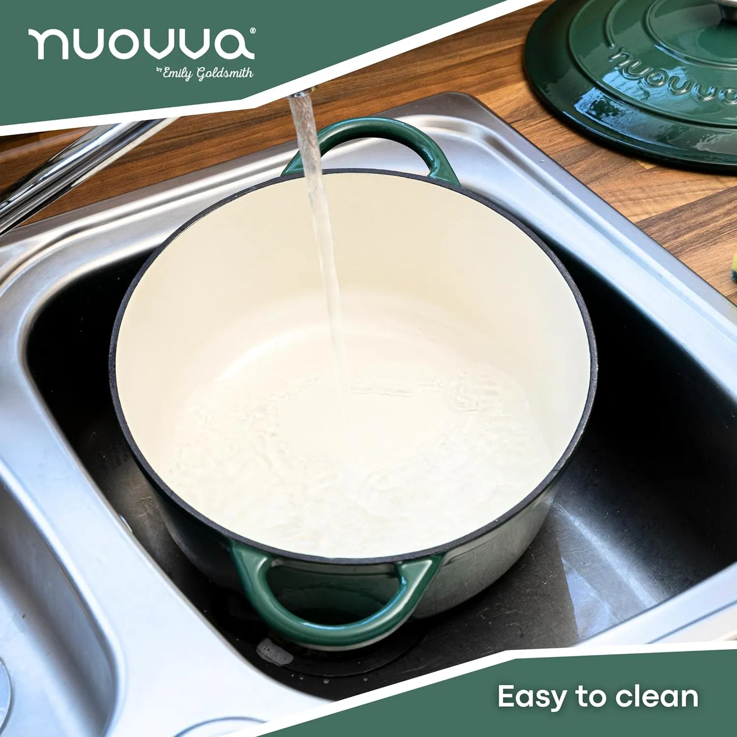 Nuovva Enamelled Cast Iron Dutch Oven Pot with Lid – 6.4 Quart Non Stick Casserole Pot – Heavy Duty & Oven Safe up to 500° F for Bread Baking, Braising, Stews, Roasting – 28cm Dark Green