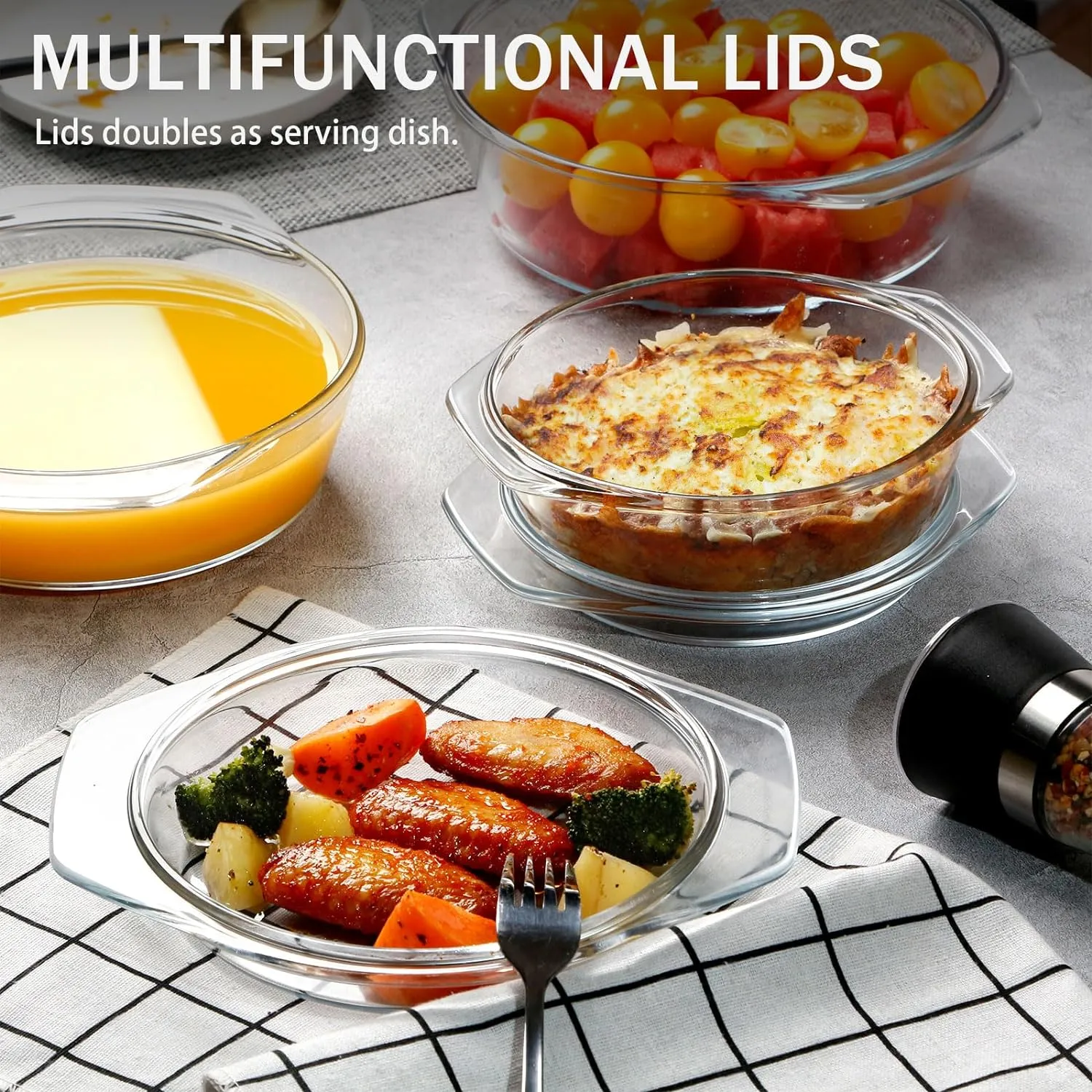 NUTRIUPS Round Glass Casserole Dish Set, Glass Casseroles Cookware with Glass Lid, Glass Casserole Dish With Lid(Set of 3-0.65L 1L 1.4L)