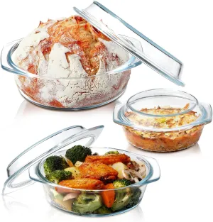 NUTRIUPS Round Glass Casserole Dish Set, Glass Casseroles Cookware with Glass Lid, Glass Casserole Dish With Lid(Set of 3-0.65L 1L 1.4L)