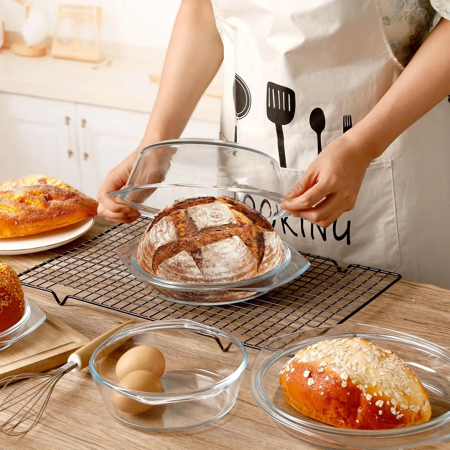 NUTRIUPS Round Glass Casserole Dish Set, Glass Casseroles Cookware with Glass Lid, Glass Casserole Dish With Lid(Set of 3-0.65L 1L 1.4L)