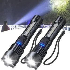 Observatioy Flashlight, Observatioy Outdoor Lighting White Laser Flashlight, Observation Flashlight with Cob Warning Side Work Light, Flashlights Battery Powered, Led Flashlight Rechargeable (2)