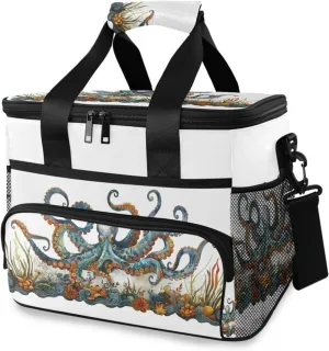 Octopus Ocean Watercolor Cooler Bag Insulated Cooler Soft Sided Cooler 24 Can Portable Picnic Bag Large Leakproof Lunch Bag Box for Beach Grocery Camping Travel Car Men Women