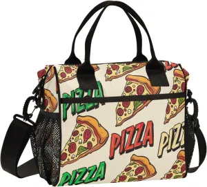 ODAWA Pizza Beige Red Lunch Box Bag with Adjustable Shoulder Strap, Ladies Lunch Bags for Work