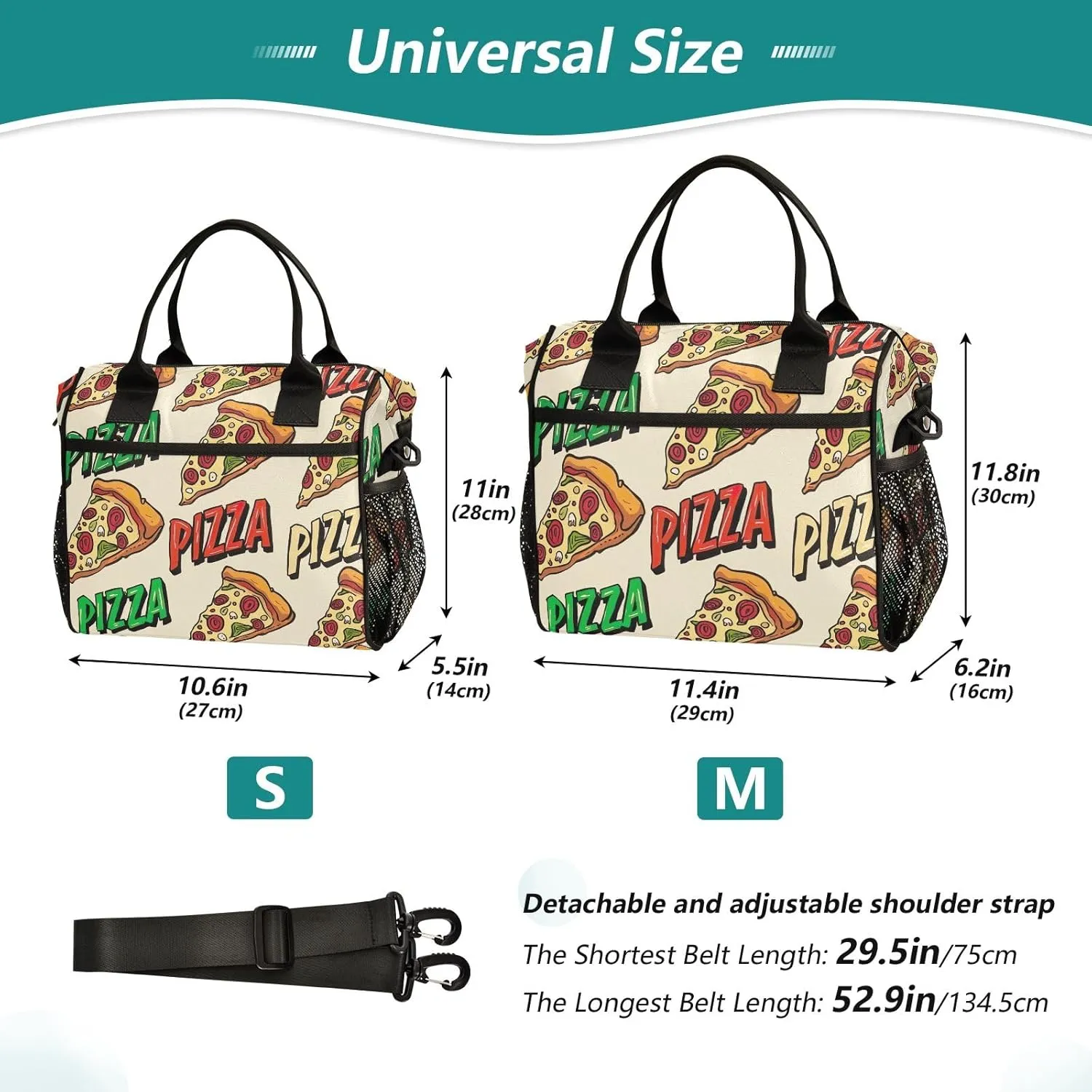 ODAWA Pizza Beige Red Lunch Box Bag with Adjustable Shoulder Strap, Ladies Lunch Bags for Work