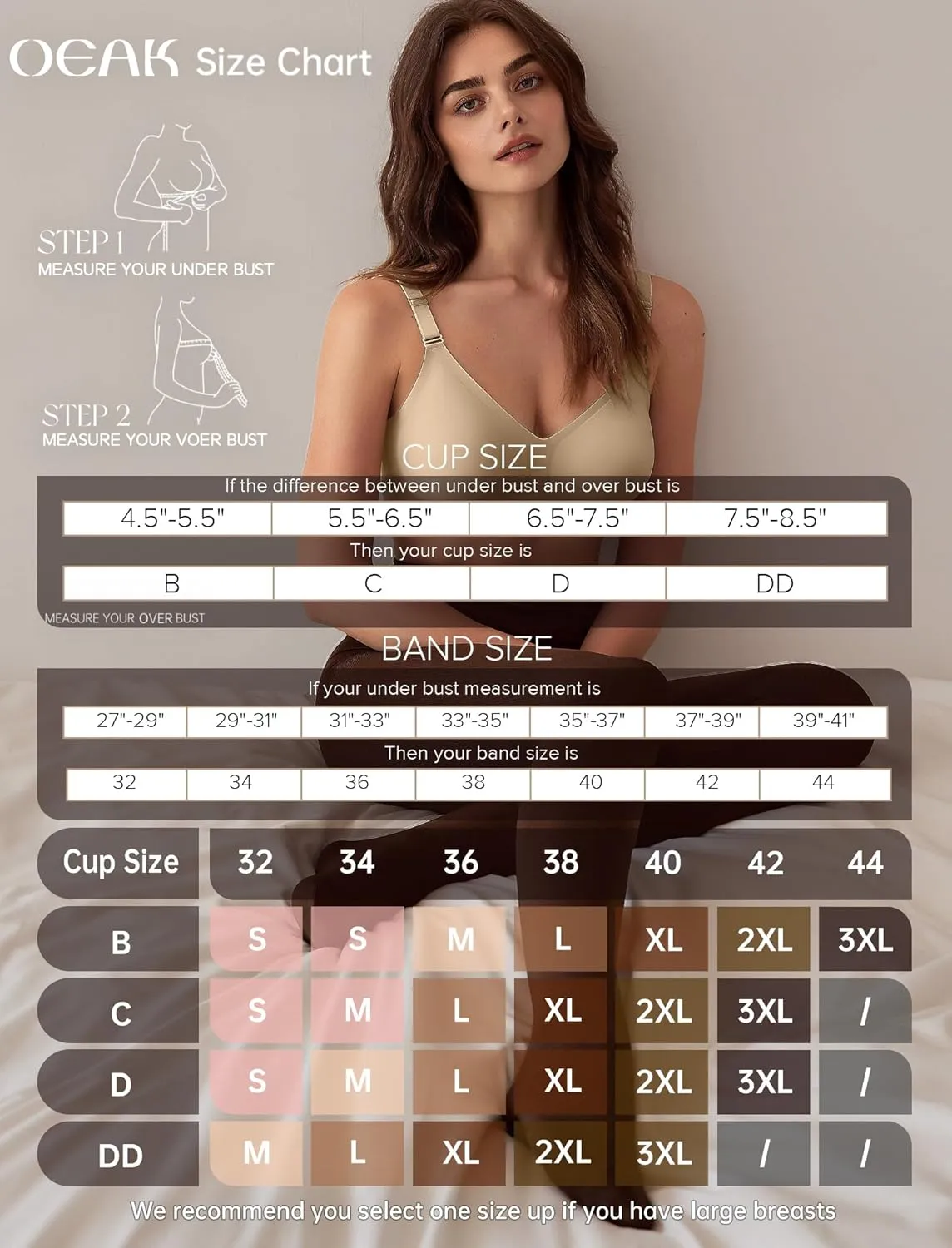 OEAK Womens Seamless Bras Comfortable Bra No Underwire Full Support Bralette Push Up Plus Size V Neck Sleeping Tshirt Bras