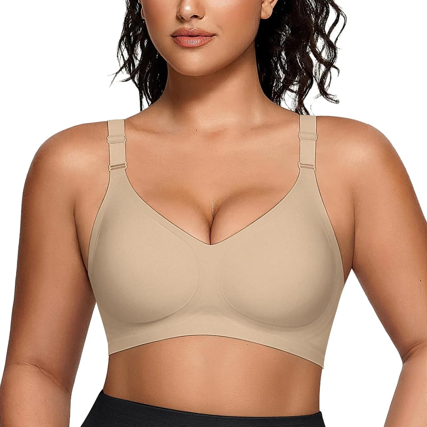 OEAK Womens Seamless Bras Comfortable Bra No Underwire Full Support Bralette Push Up Plus Size V Neck Sleeping Tshirt Bras