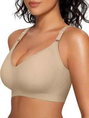 OEAK Womens Seamless Bras Comfortable Bra No Underwire Full Support Bralette Push Up Plus Size V Neck Sleeping Tshirt Bras