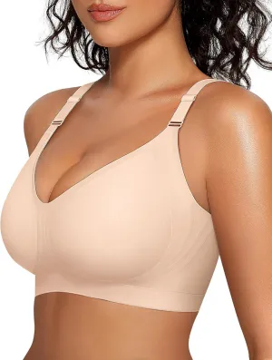 OEAK Womens Seamless Bras Comfortable Bra No Underwire Full Support Bralette Push Up Plus Size V Neck Sleeping Tshirt Bras