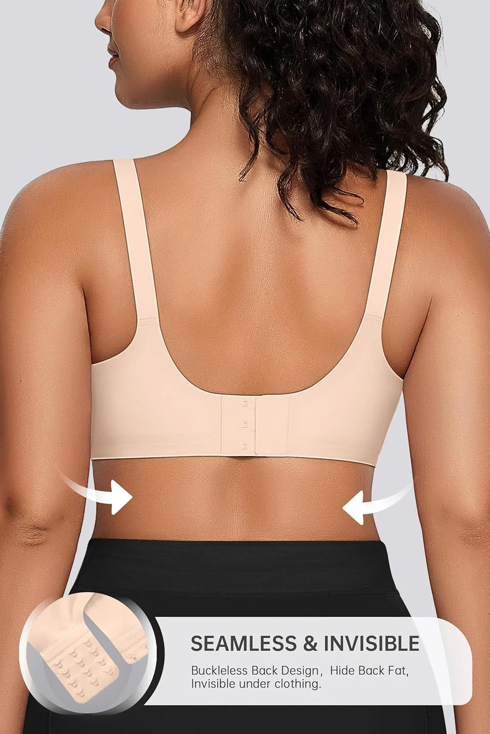 OEAK Womens Seamless Bras Comfortable Bra No Underwire Full Support Bralette Push Up Plus Size V Neck Sleeping Tshirt Bras