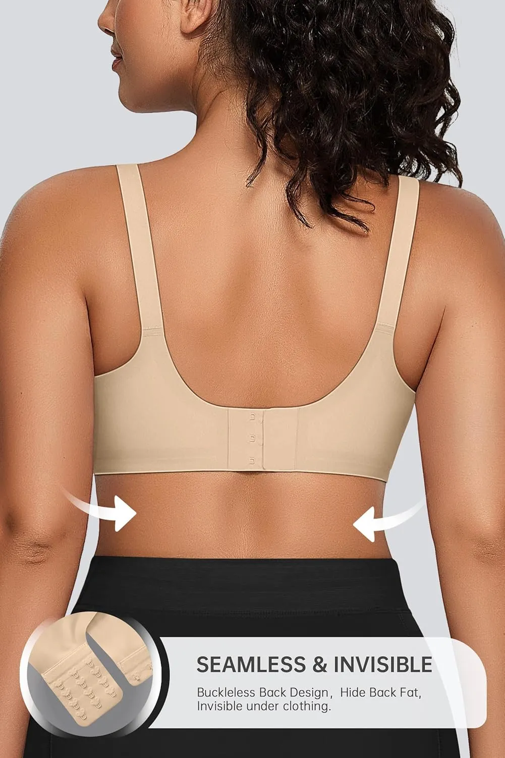 OEAK Womens Seamless Bras Comfortable Bra No Underwire Full Support Bralette Push Up Plus Size V Neck Sleeping Tshirt Bras