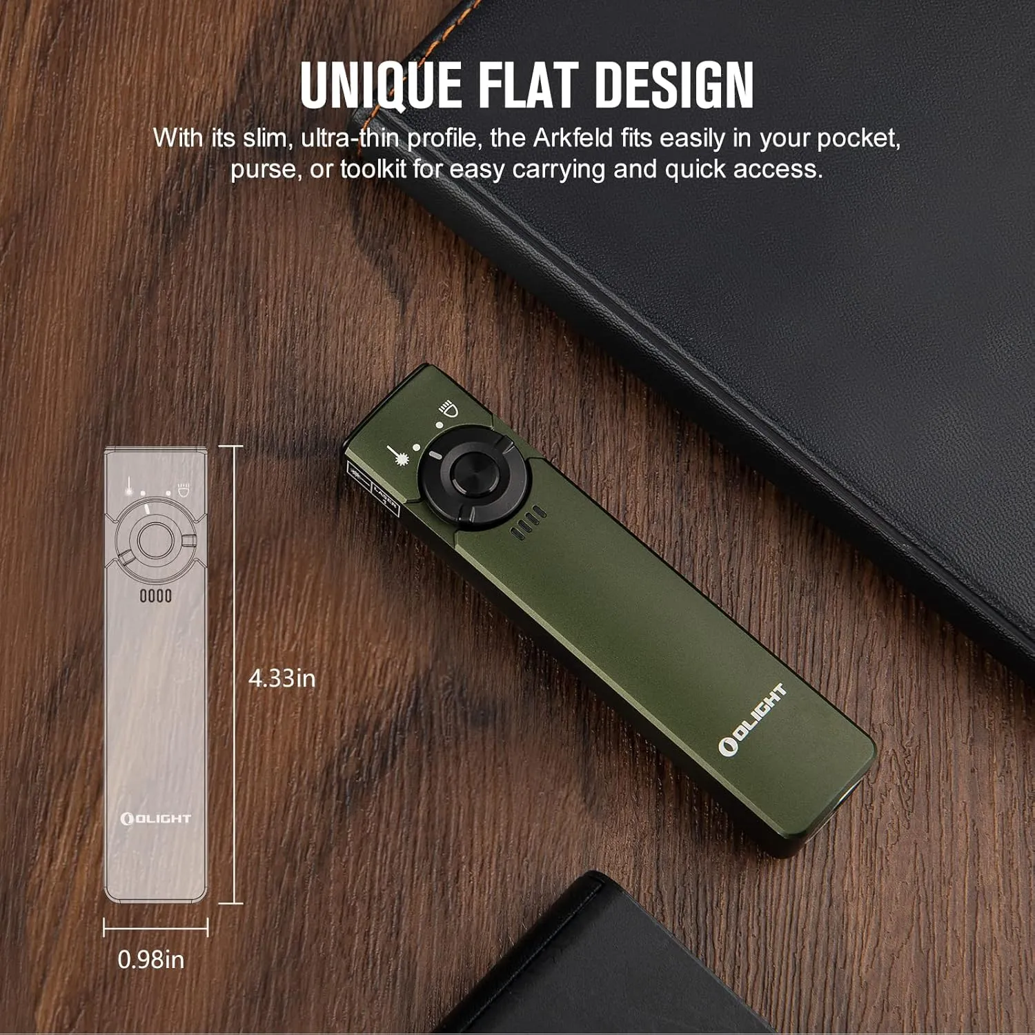 OLIGHT Arkfeld EDC Flat Flashlight, 1000 Lumens White LED Light with Green Beam Combo, Power by Rechargeable Built-in Battery for Outdoors, Emergency, Work (OD Green CW)