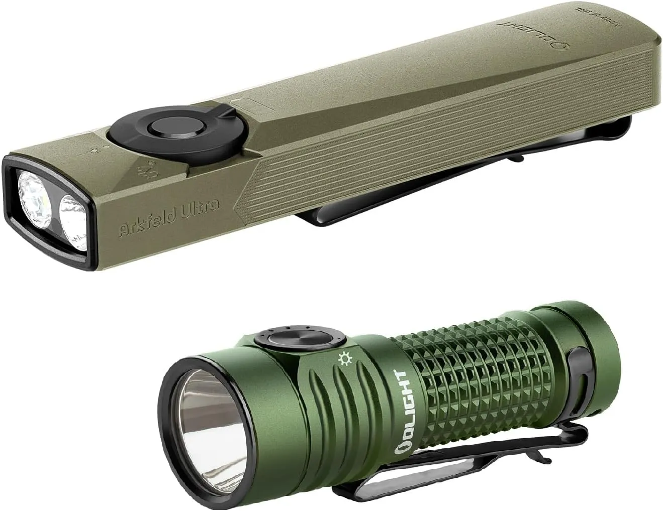 OLIGHT Arkfeld Ultra Cool White 1400 Lumens EDC Flat Flashlight Bundle with BatonTurbo 1000 Lm Rechargeable Handheld Flash Light
