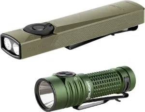 OLIGHT Arkfeld Ultra Cool White 1400 Lumens EDC Flat Flashlight Bundle with BatonTurbo 1000 Lm Rechargeable Handheld Flash Light