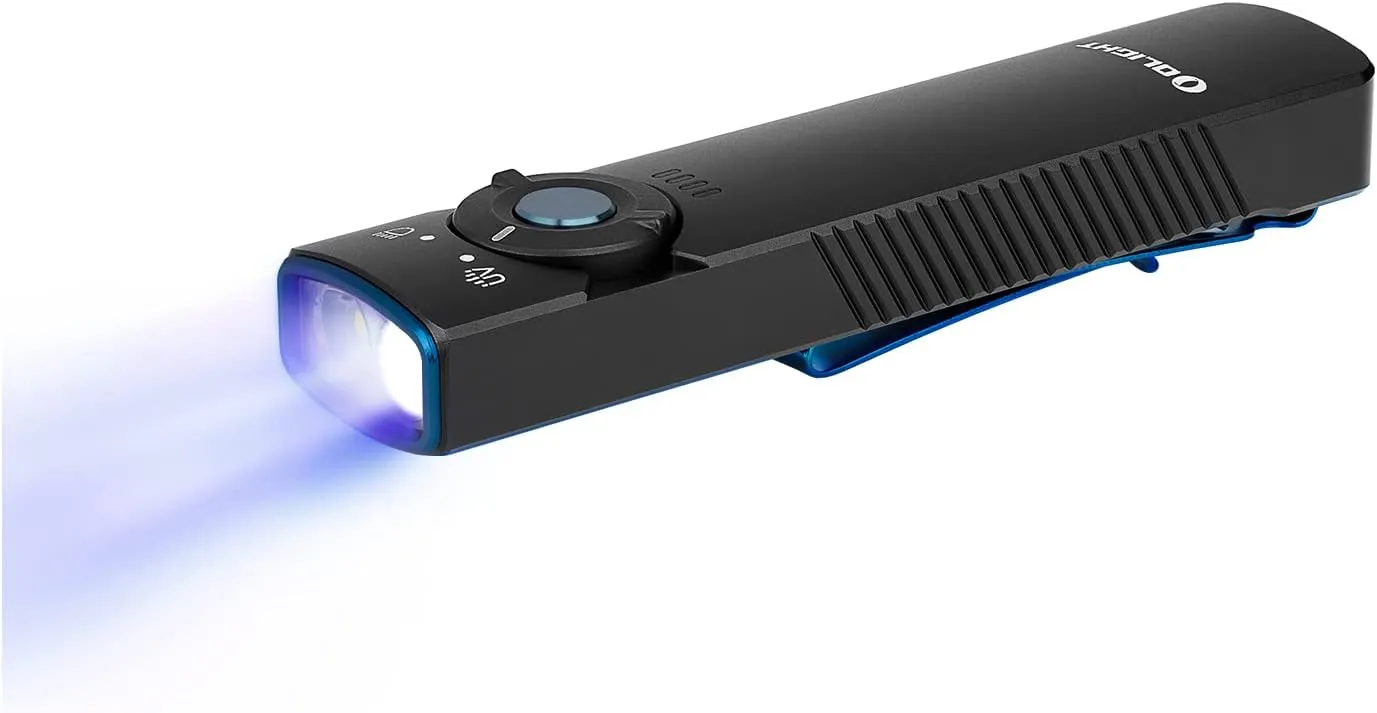 OLIGHT Arkfeld UV Rechargeable EDC Flashlight, 1000 Lumens White LED and 365nm Blacklight Combo for Outdoors, Emergency, Working, Pet Urine Detection (Black CW)