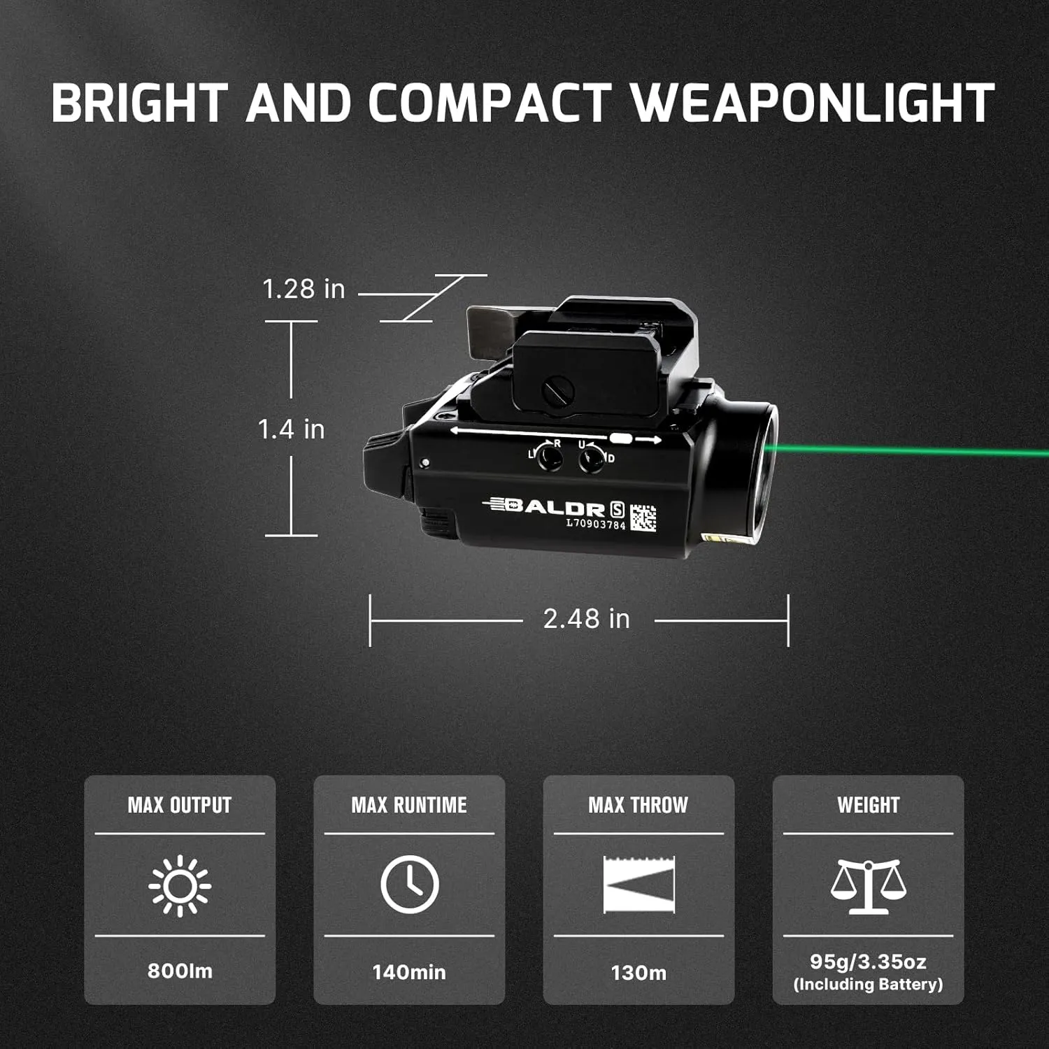 OLIGHT Baldr S 800 Lumens Compact Rail Mount Weaponlight with Green Beam and White LED Combo, Magnetic USB Rechargeable Tactical Flashlight with 1913 or GL Rail, Battery Included (Desert Tan)