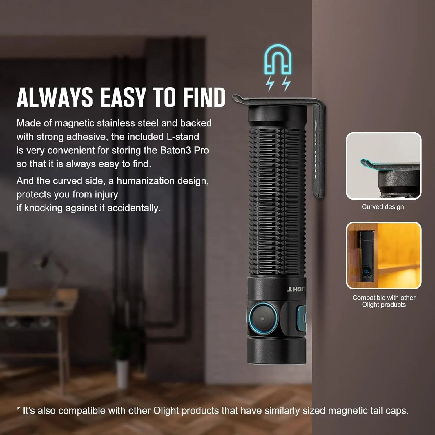 OLIGHT Baton3 Pro 1500 Lumens EDC Rechargeable Flashlights with MCC3, with L-Shape Stand and High Performance LED Light for Camping and Emergency (Cool White Light: 5700~6700K)