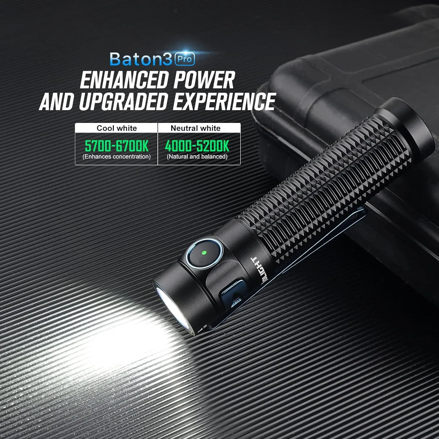 OLIGHT Baton3 Pro 1500 Lumens EDC Rechargeable Flashlights with MCC3, with L-Shape Stand and High Performance LED Light for Camping and Emergency (Cool White Light: 5700~6700K)
