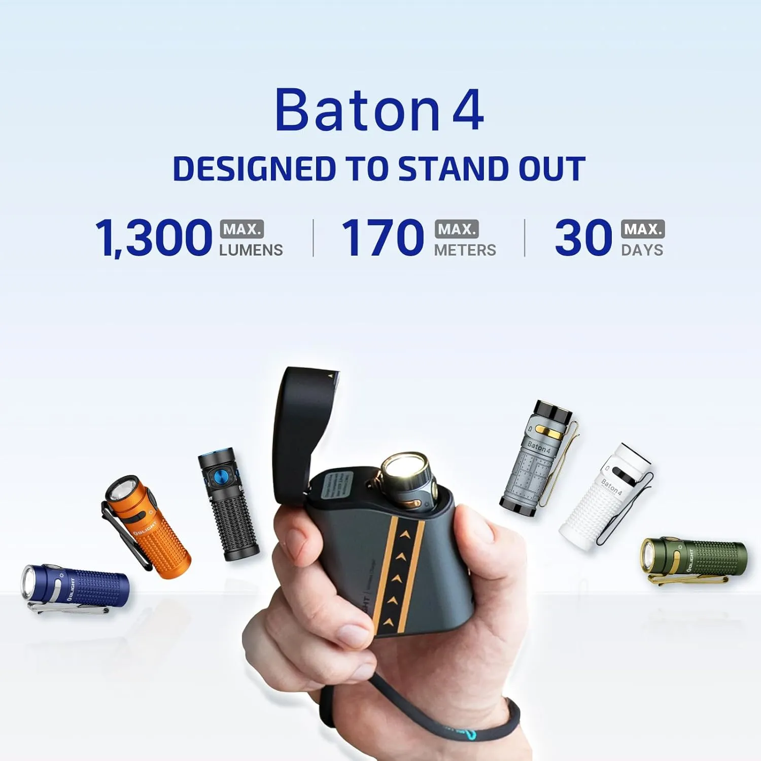 OLIGHT Baton4 Rechargeable EDC Flashlight, LED Pocket Light 1300 Lumens with Magnetic Charging Cable, Powerful Bright IPX8 Waterproof for Home, Camping and Emergencies (OD Green)