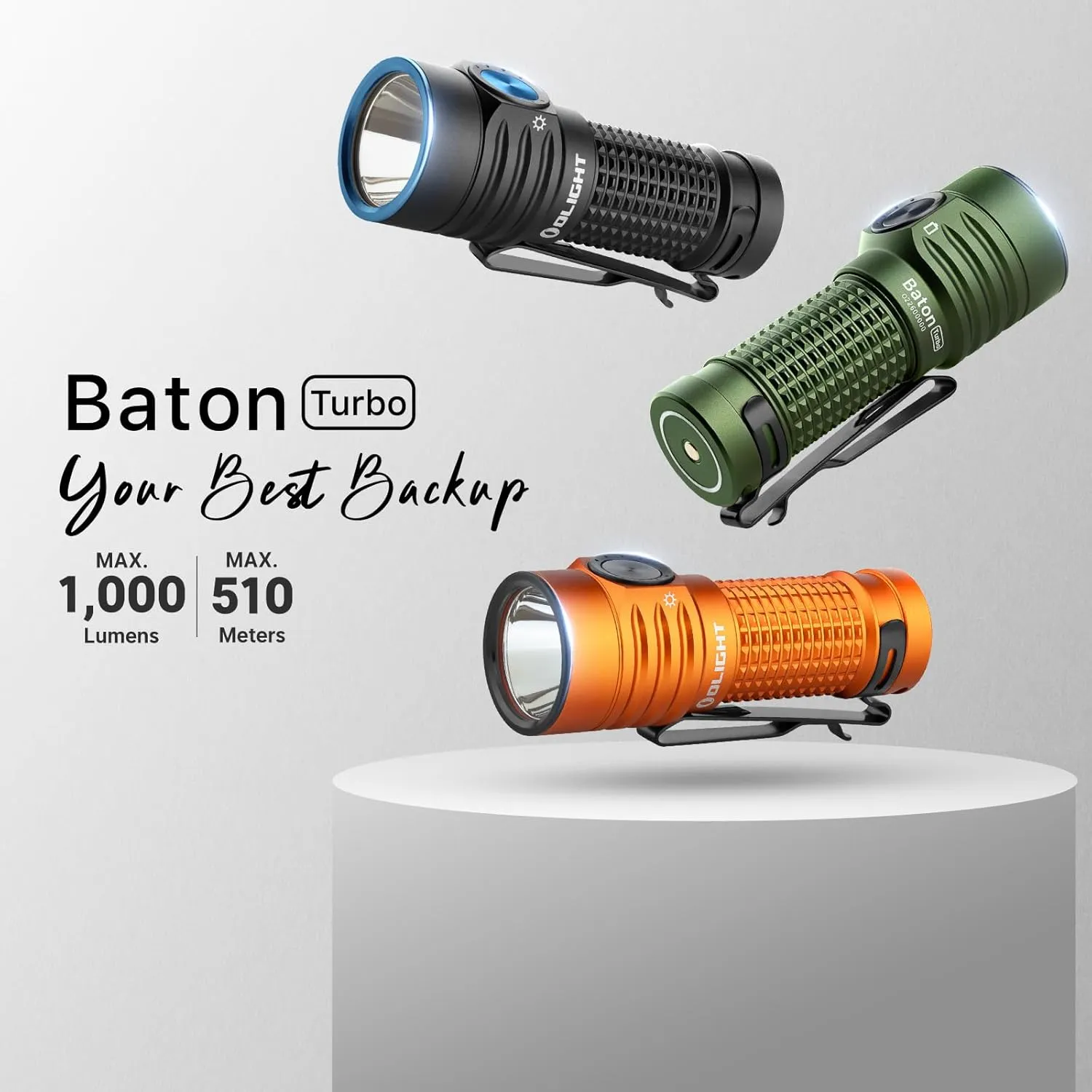 OLIGHT BatonTurbo EDC Rechargeable Flashlight 1000 Lumens, Compact Dual-Switches LED Bright Pocket with 510 Meters Long Throw for Search, Rescue and Emergency (Orange)