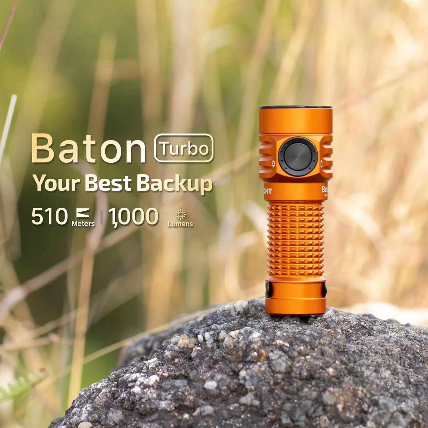 OLIGHT BatonTurbo EDC Rechargeable Flashlight 1000 Lumens, Compact Dual-Switches LED Bright Pocket with 510 Meters Long Throw for Search, Rescue and Emergency (Orange)