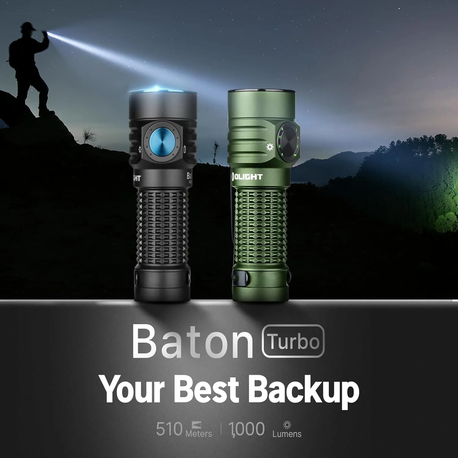 OLIGHT BatonTurbo EDC Rechargeable Handheld Flashlight, 1000 Lumens Compact LED and 510 Meters Long Throw Powerful Pocket Light, with Two-Way Clip and Landyard for Camping, Hiking (Black)