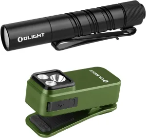 OLIGHT I3T 2 EOS Pocket EDC Flashlight Bundle with Oclip Pro EDC Flashlight Clip-on Light, Rechargeable 500 Lumens with Three Lighting Solutions Type-C Charging