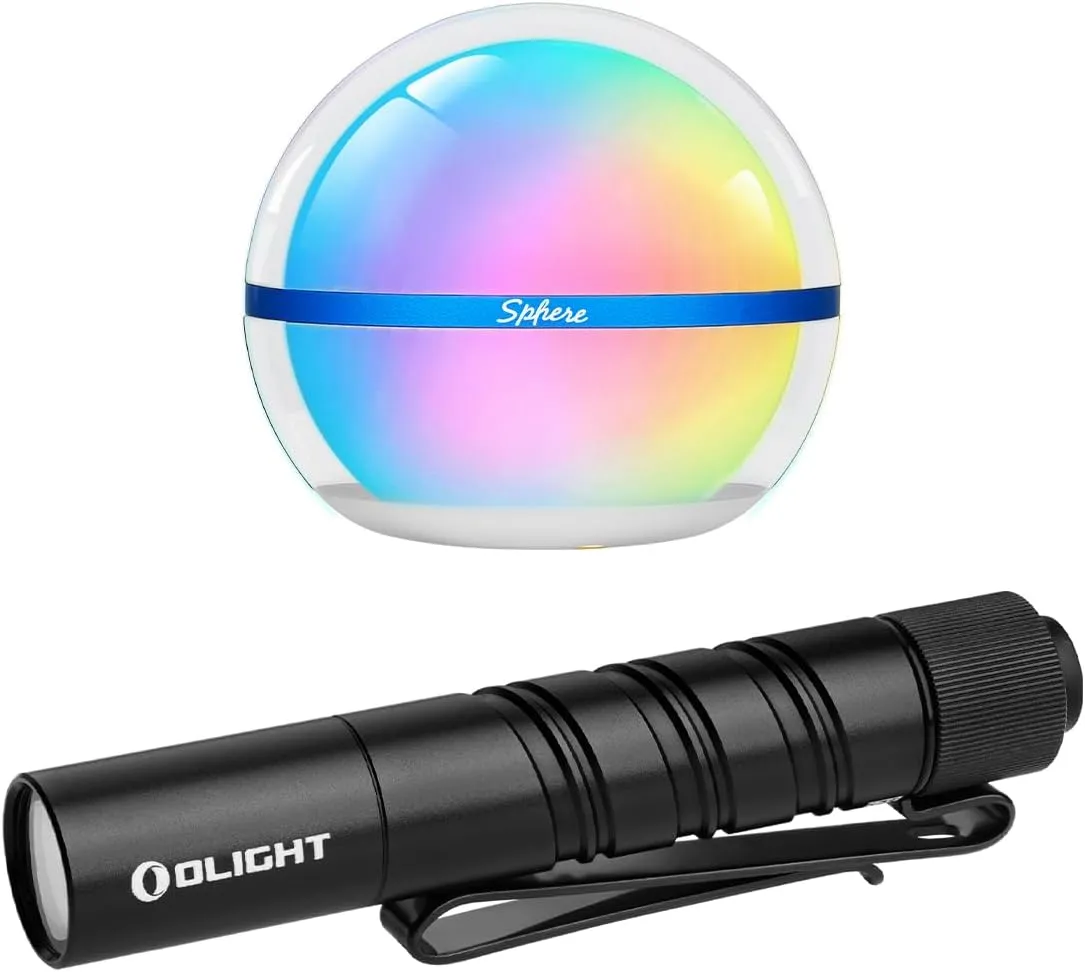 OLIGHT I3T 2 EOS Pocket EDC Flashlight Bundle with Sphere Smart Night Light