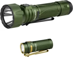 OLIGHT Javelot Powerful Rechargeable Tactical Flashlight 1,350 Lumens Bundle with Baton4 LED Pocket EDC Flash Lights 1300 LMS