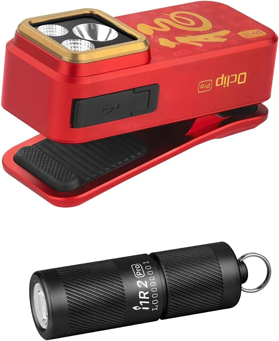 OLIGHT Oclip Pro Clip-on Light, Rechargeable 500 Lumens Bundle I1R 2Pro Eos 180 Lm EDC Keychain Flashlight