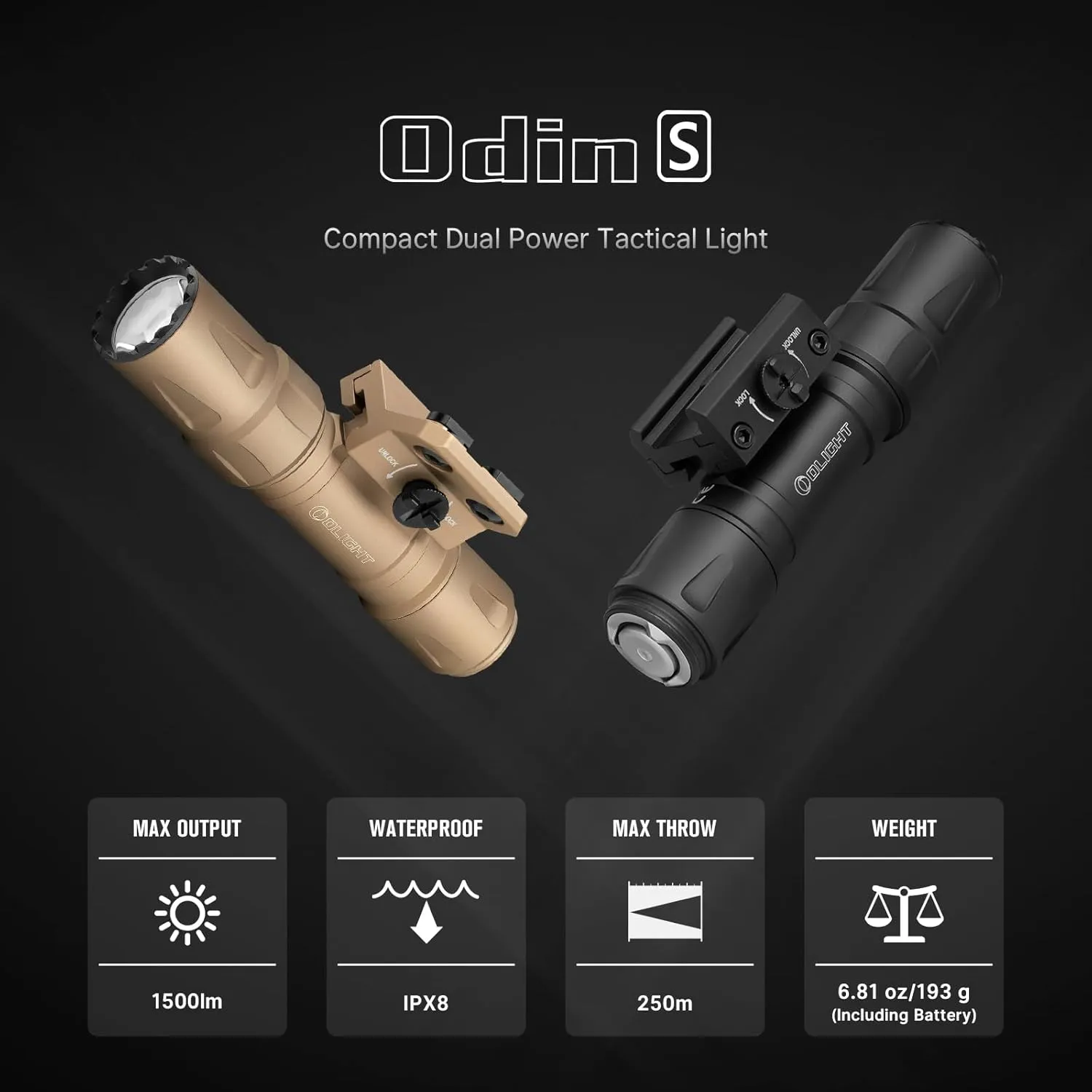 OLIGHT Odin S 1500 Lumens MLOK Rail Mounted Weaponlight Rechargeable Tactical Flashlight with Upgraded Remote Pressure Switch, 250 Meters Throw Distance, IPX8 Waterproof (Black)