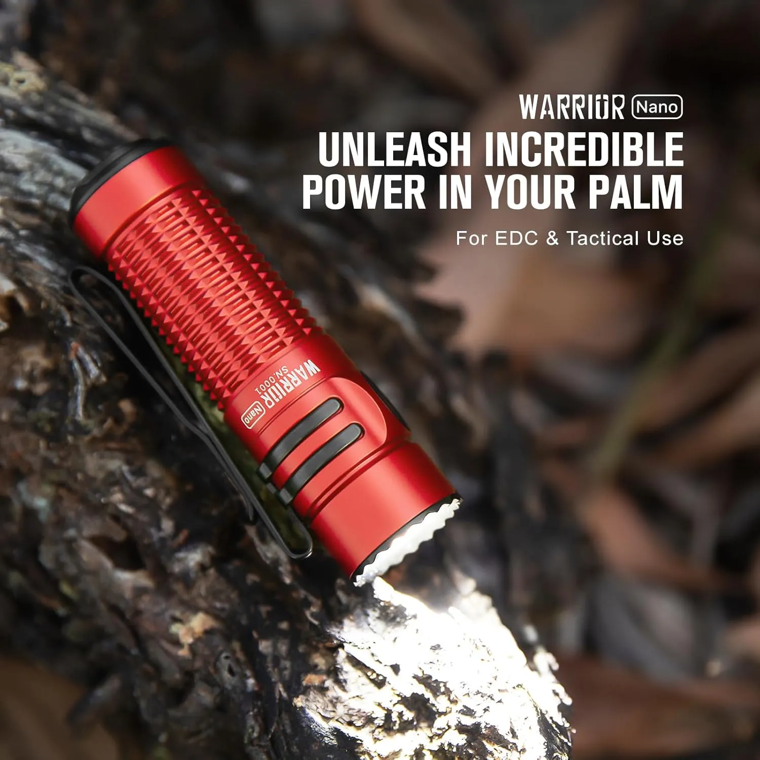 OLIGHT Warrior Nano Tactical Flashlight, 1200 Lumens Rechargeable LED Light with MCC Charger, Dual Switches EDC for Emergency, Outdoors and Camping (Red)