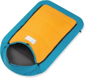 OllyDog Meeker Sleeping Bag, Water-Resistant, Warm, Packable Pet Bed Mat Storage Bag for Indoor and Outdoor Travel, Camping, Hiking, Backpacking (Blue/Mango)