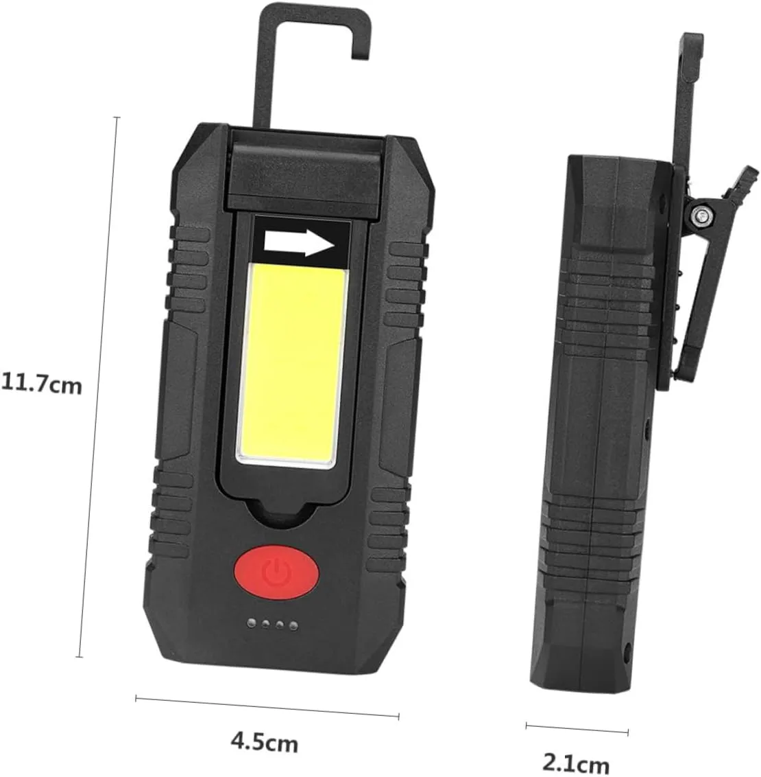 Operitacx USB Rechargeable LED with Magnetic Clip Hook Cob for Camping Emergency and Workshops Battery Indicator Power Output Function