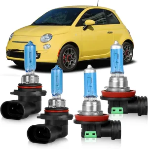 OQSNCV Fit for Fiat 500 500L 500X (2012-2020) High Performance Halogen Headlight Bulbs, 9012 High/Low Beam   H11 Fog Light Headlamp Replacement Bulbs Kit, Pack of 4
