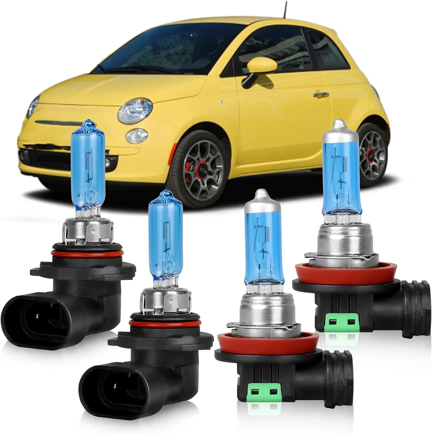 OQSNCV Fit for Fiat 500 500L 500X (2012-2020) High Performance Halogen Headlight Bulbs, 9012 High/Low Beam   H11 Fog Light Headlamp Replacement Bulbs Kit, Pack of 4